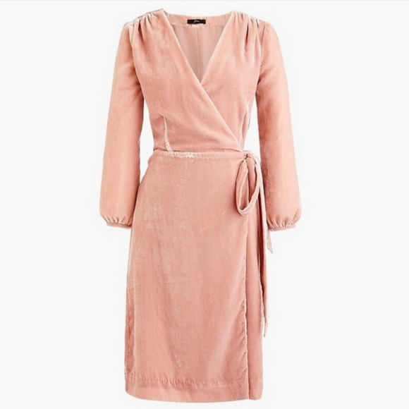 J.CREW Pink Drapey Velvet V-Neck Wrap Dress size 00 - Picture 3 of 5